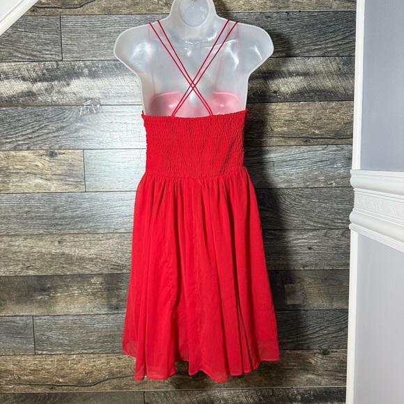 Love Fire Red Spaghetti Strap Fit & Flare Mini Dress Smocked Women’s Medium - Picture 7 of 11